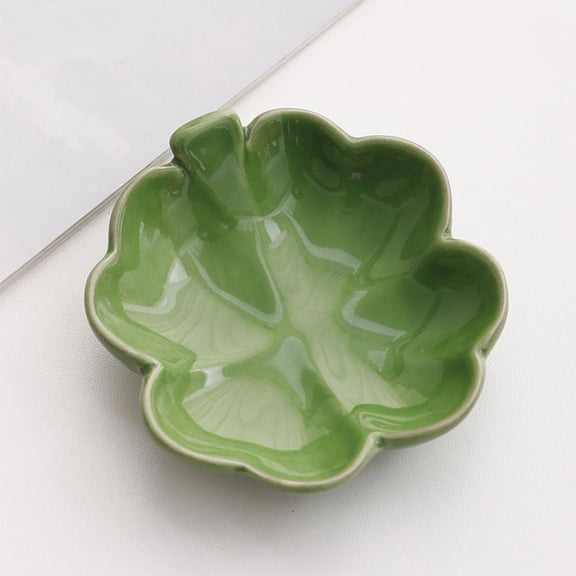 Outoloxit St. Patrick's Day Green Ceramic Snack Tray with Four-Leaf Clover Design - 3.5x4 Inches Holiday Party Serving Dish