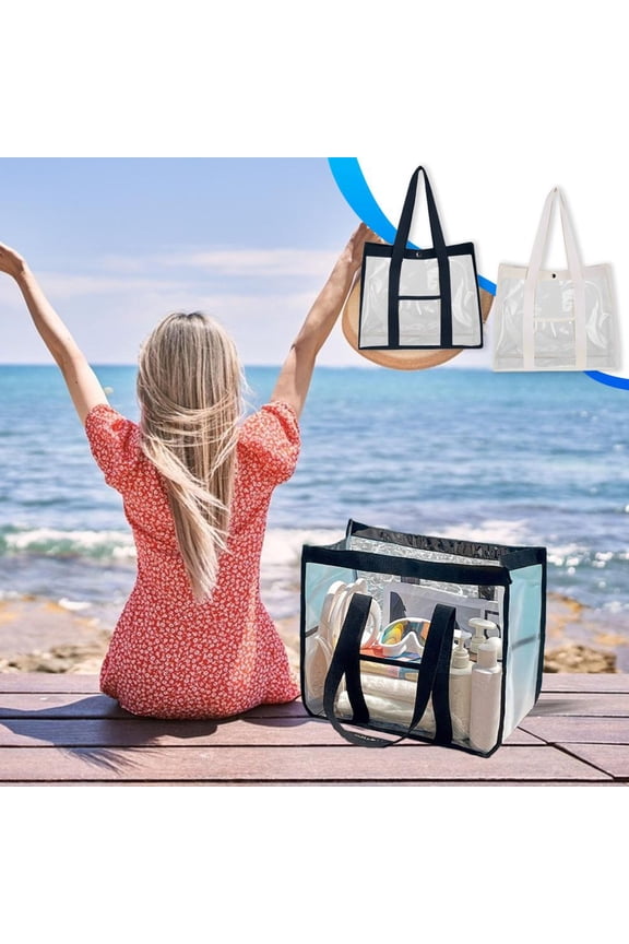Stadium Approved Clear Tote Bag for Beach, Work & Events - Durable Pvc Transparent Purse with Pockets for Easy Security Check