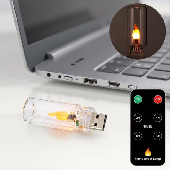 Outoloxit USB Flame Lamp with Remote Control, Realistic Flickering LED Simulated Flame Effect in Glass Bottle, Battery-Free Ambient Light for Home Decor, Parties and Relaxation