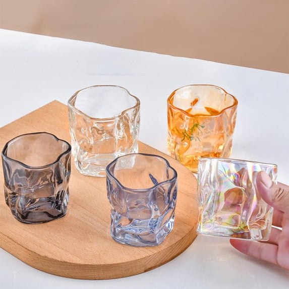 Outoloxit Unique Twisted Glass Mug, 6 oz Thickened Beer & Whiskey Glasses, Colorful & Clear Art Barware Set, Modern Pub Cups for Home and Gifts