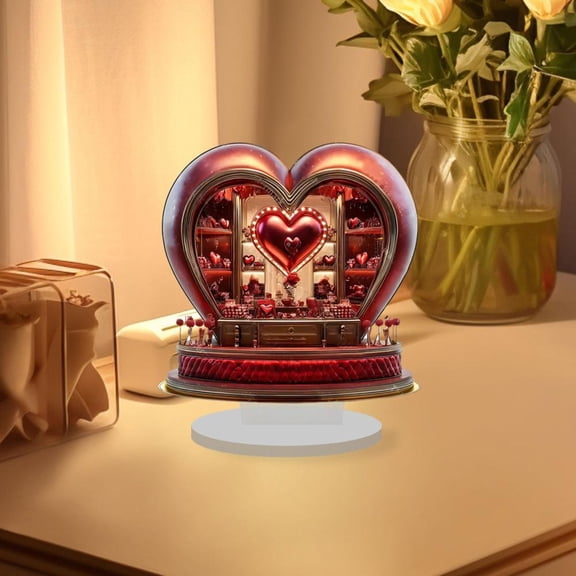 Outoloxit Valentine's Day Red Heart Table Decorations, 9.4 Inch 2D Flat Love Wall Art for Romantic Home Desktop Decoration