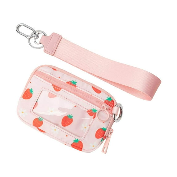 Outoloxit Waterproof Wristlet Pouch with Clear Card Slot, Portable Hands-Free Bag for Travel, Festivals and Daily Use, Strawberry Cherry Pattern