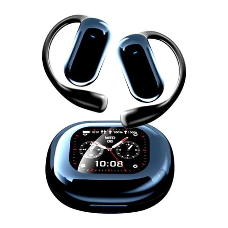 Outoloxit Wireless Earbuds, New Open Ear Hanging LCD Screen Sports Earphones Full Color Touchscreen Bluetooth Earphones ANC Intelligent Translation, Blue