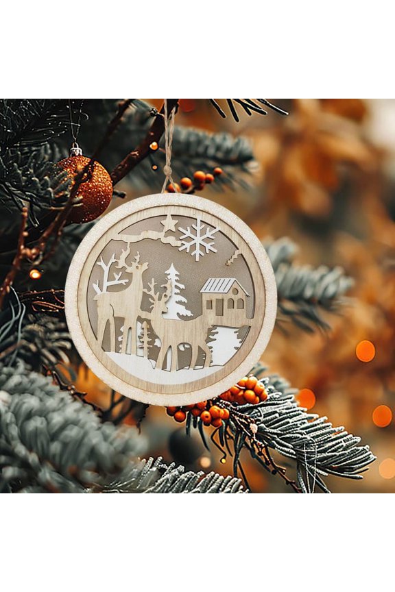 Christmas Decorations Christmas Tree Lights Wooden Circular Pendants Reindeer Santa Claus Party Decorations