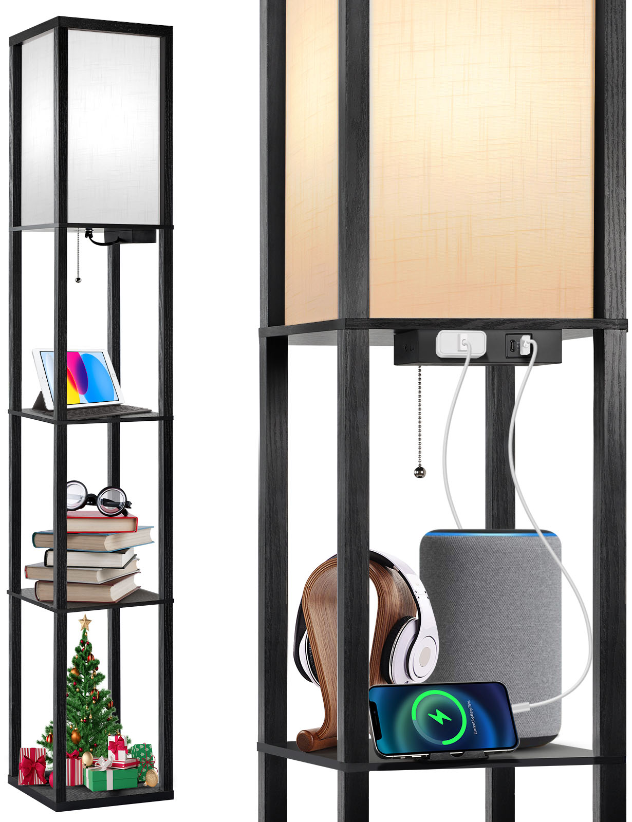 Mainstays Shelf Floor Lamp with Script Shade