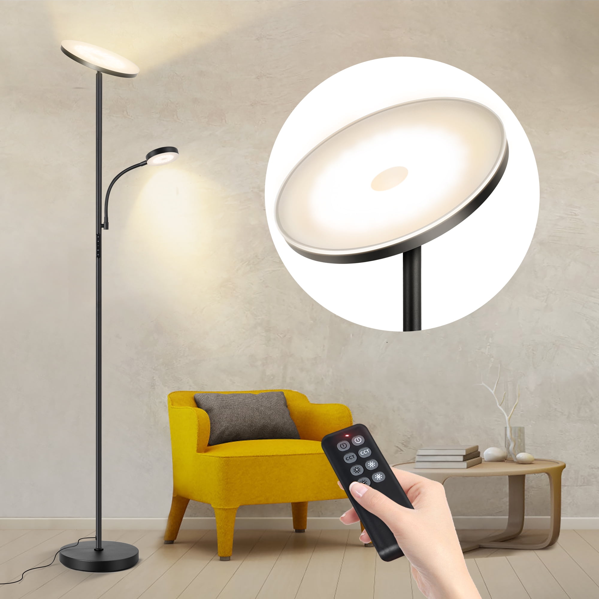 PESRAE Floor Lamp, Remote Control with 4 Color Temperatures, Torchiere  Floor lamp for Bedroom, Standing Lamps for Living Room, Bulb In