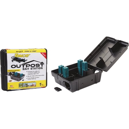 Tomcat Outpost Rat Bait Station - Child-Resistant, Large Rat Trap - Single Piece, Black