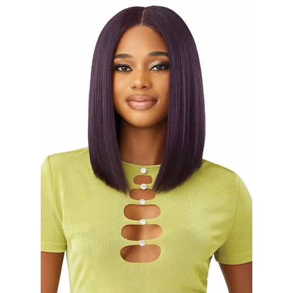 Outre 6"X5" Pre-Cut Human Hair Yaki Straight Bob Glueless Lace Closure Wig 14" / Color: 2 - DARK BROWN / Length: 14 INCH Lace Wigs