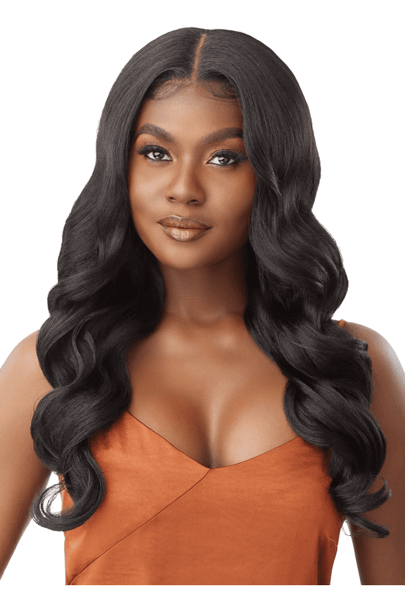 Human Hair Blend Glueless HD 5X5 Lace Closure Wig Body Curl 24" (1B)