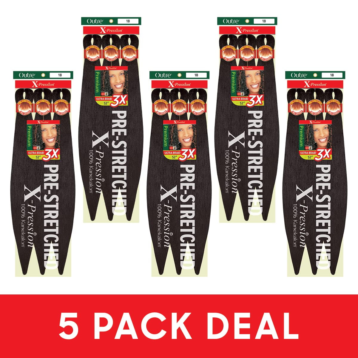 Outre X-Pression Braid-Pre Stretched Braid 52" 3X 5 Packs (M4/27/613)