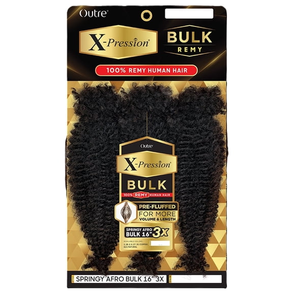 Outre X-pression 100% Remy Human Braiding Hair- Springy Afro Bulk 16" 3x (Color : 1b Off Black)