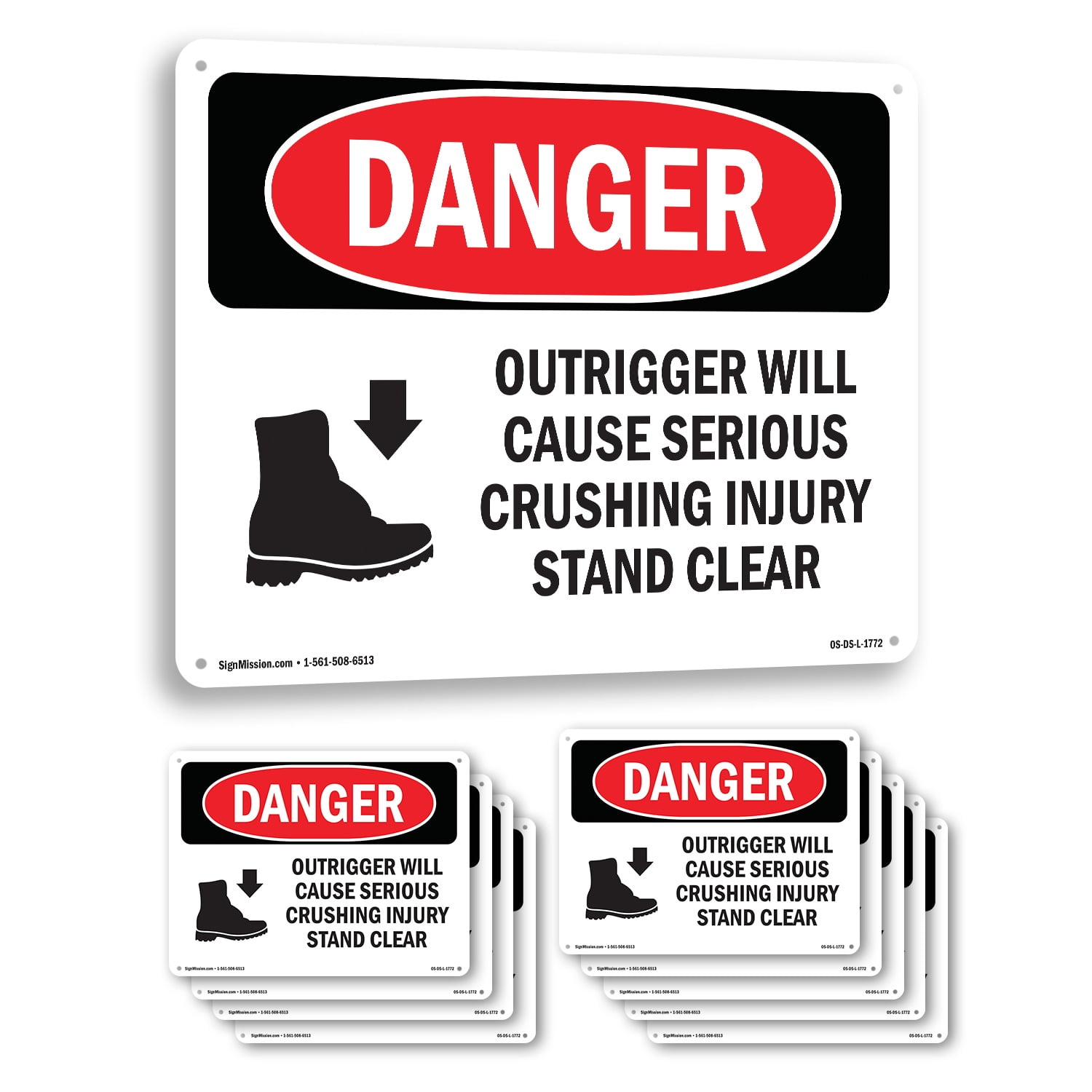 Outrigger Cause Crushing Injury OSHA Danger Aluminum Sign 18 Inch x 12 ...