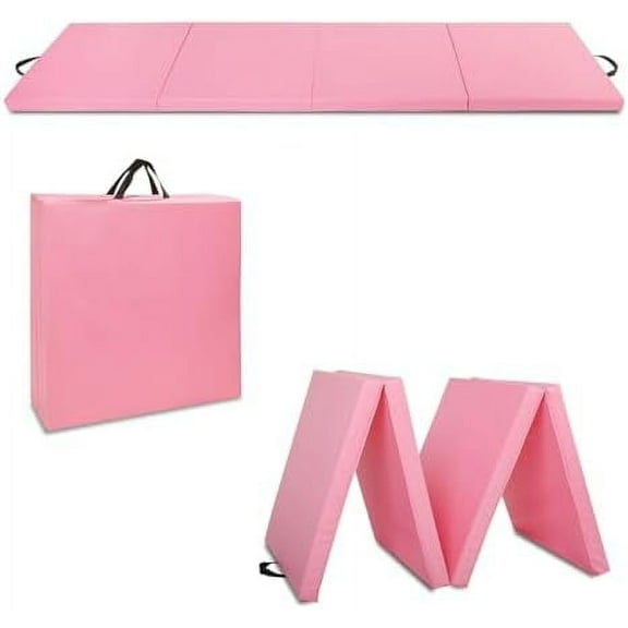Outroad 6/8/10' Foldable Gymnastics Gym Exercise Aerobics Mat, PU Leather Tumbling Mat with Hook & Loop Fastener for Stretching Yoga Cheerleading Martial Arts - Versatile Fitness Mat for Home Workout