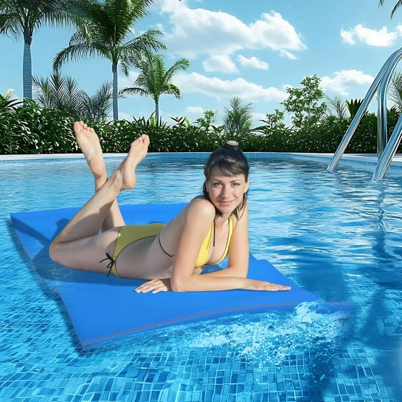 Outroad Floating Water Pad Mat, 3 Layers XPE Foam 9/12/18 Ft Lily Pad for Beach, Ocean, Lake, Roll-Up Floating Island for Water Recreation and Relaxing, Yellow and Blue