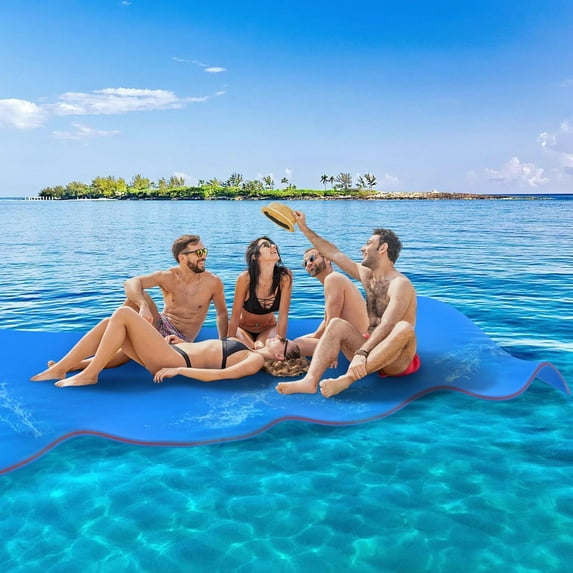 Outroad Floating Water Pad Mat, 3 Layers XPE Foam 9/12/18 Ft Lily Pad for Beach, Ocean, Lake, Roll-Up Floating Island for Water Recreation and Relaxing, Yellow and Blue