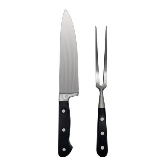 Outset Carving Set, Stainless Steel Chef's Carving Knife and Dual Pronged Meat Fork