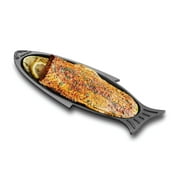 Outset Cast Iron Fish Grill Pan and Serving Pan, Black, 19" x 7" x 1"
