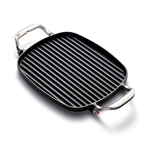 Outset Cast Iron Grill Pan With Ridges, 8.5” x 14.25” x 1.5” Pan for BBQ and Stovetop
