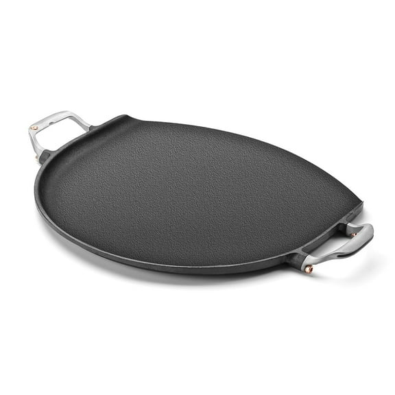 Outset Cast Iron Grill Skillet and Pan with Forged Handles for Pizza, Eggs, Pancakes, Burgers and Steaks, 14-inch, Black