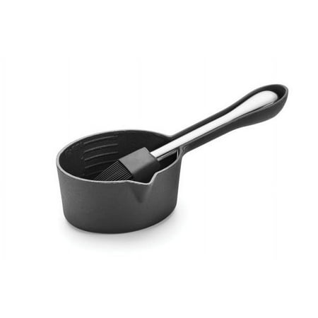 Outset Cast Iron Sauce Pot with Nesting Silicone Basting Brush For Grill and Stovetop