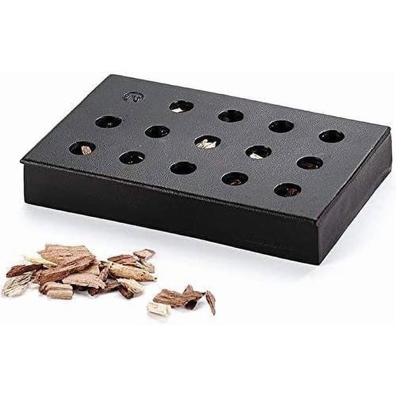 Outset Cast Iron Wood Chip Smoker Box For Charcoal or Gas Grill, 5.25" x 8.25" x 1.25"