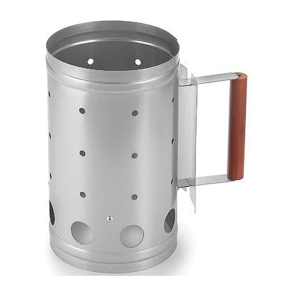 Outset Silver Metal Chimney Grill Starter with Wood Handle
