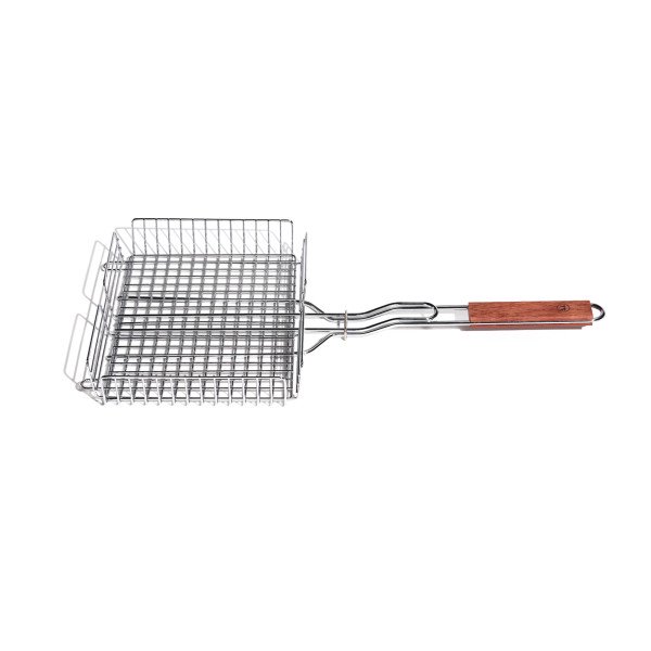 Outset Chrome Grill Basket with Rosewood Handle