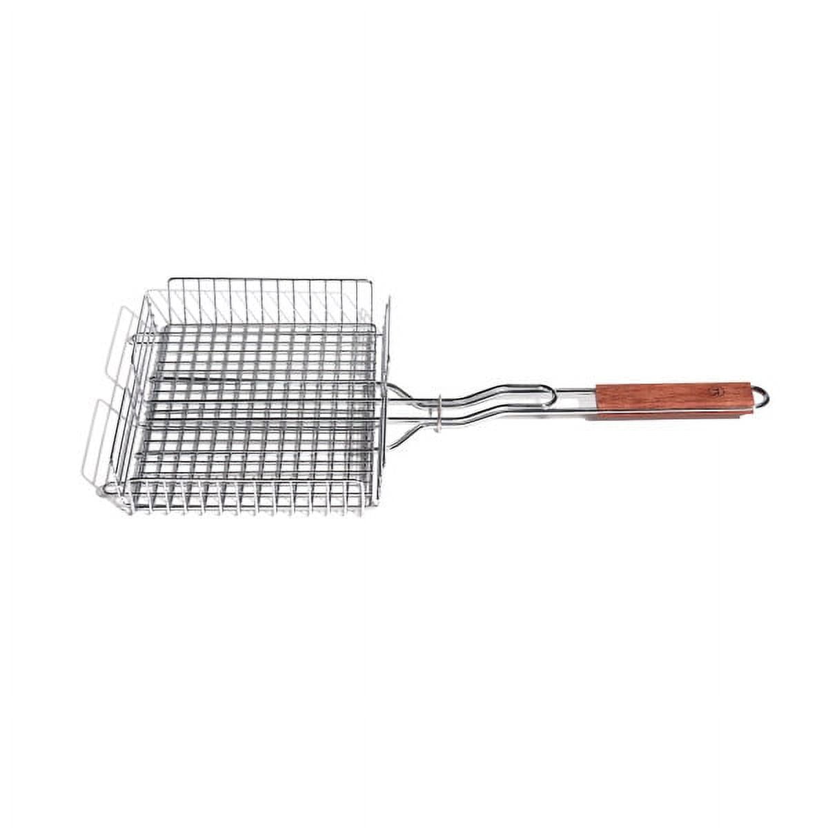 Rectangular Silver Chromed Steel Grill Basket with Rosewood Handle
