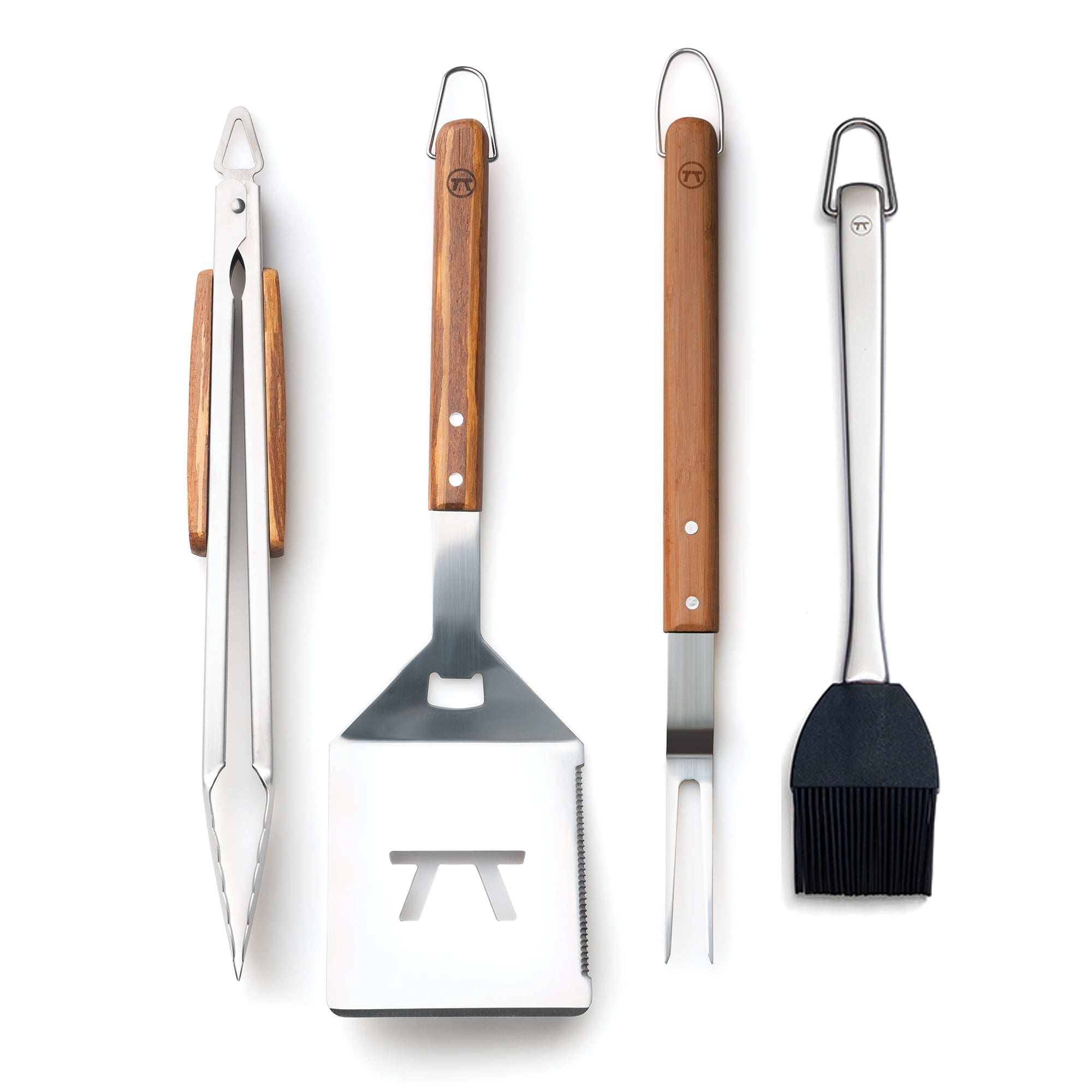 Grande Stainless Steel and Bamboo Grill Tool Set, 4-Piece