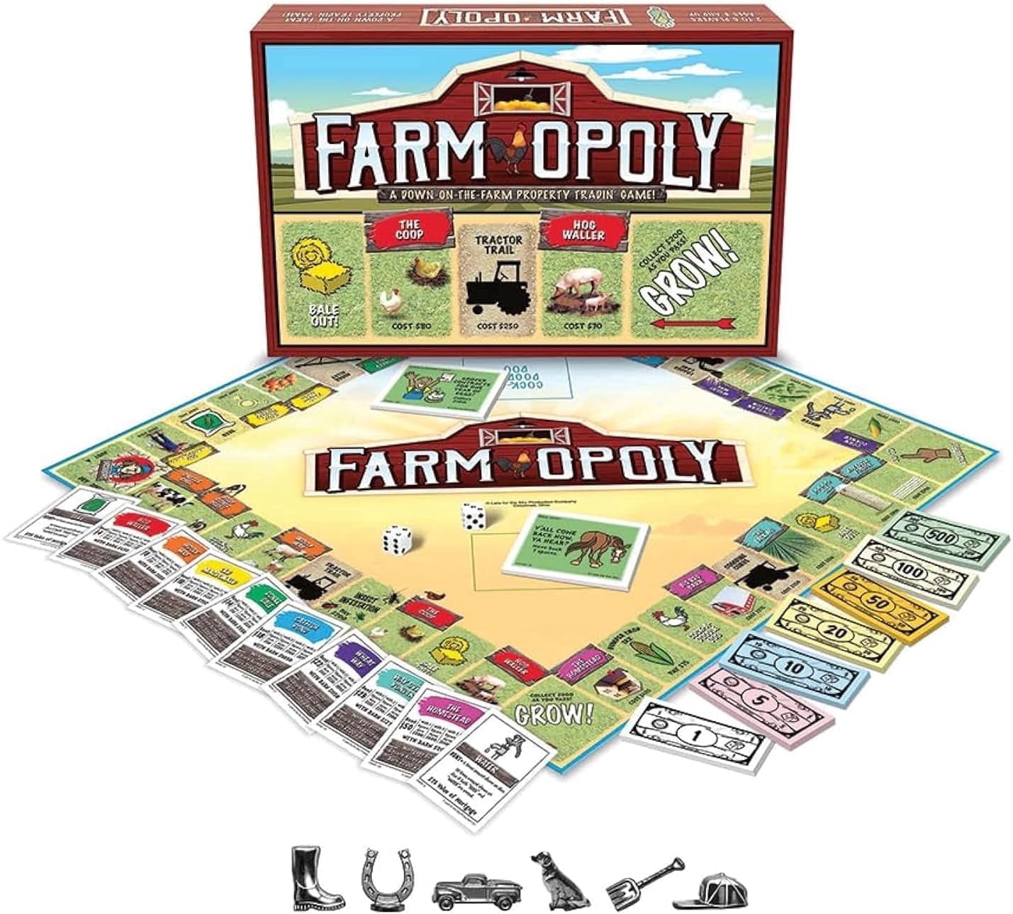 Farm-Opoly Board Game – A Down-on-The-Farm Property Trading Game – for 2 to 6 Players Ages 8 and up