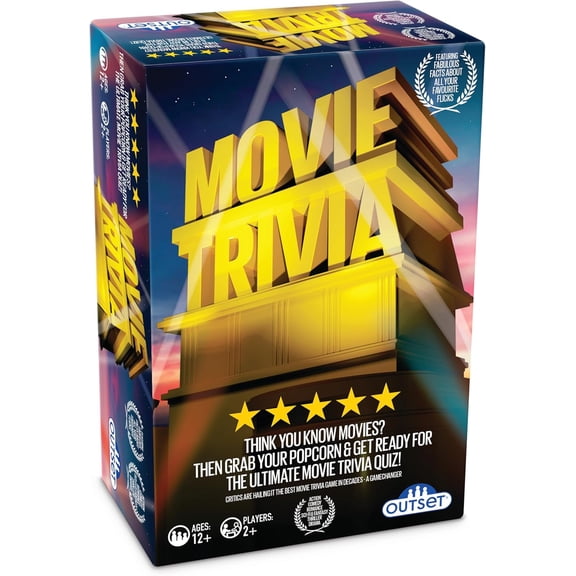 Outset Media Movie Trivia Ultimate Movie Trivia Quiz Card Game, 100 Double-Sided Cards, 0.7 lb, 2+ Players, Ages 12+