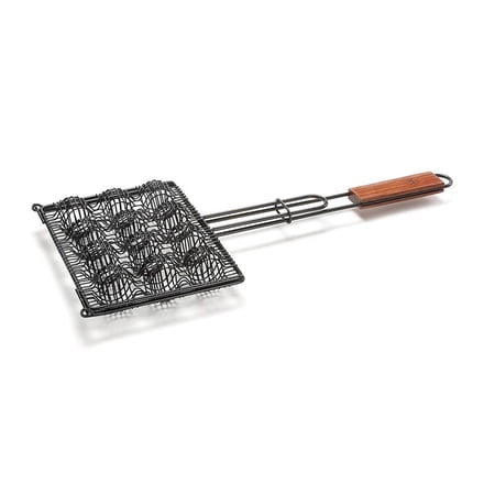 Outset Nonstick Metal Grilling Meatball Basket Wood Handle Holds 12