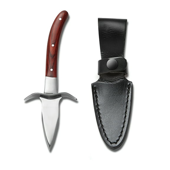 Outset Oyster Stainless Steel Blade Knife with Pakka Wood Handle and "Full Tang" Stainless Steel Blade and Case