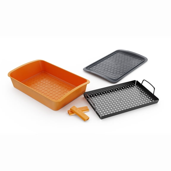 Outset Prep, Grill and Serve Set, Includes Marinating Tub, Non-Stick Grill Grid and Serving Tray
