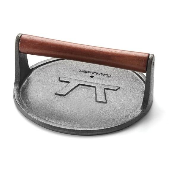 Outset Round Cast Iron Grill Press with Rosewood Handle, 8" x 3.25"