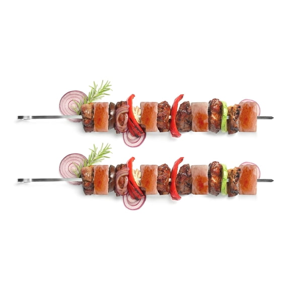 Outset Stainless Steel BBQ Skewers With Pink Himalayan Salt Cubes, 2 Skewers and 4 Cubes For Kabobs