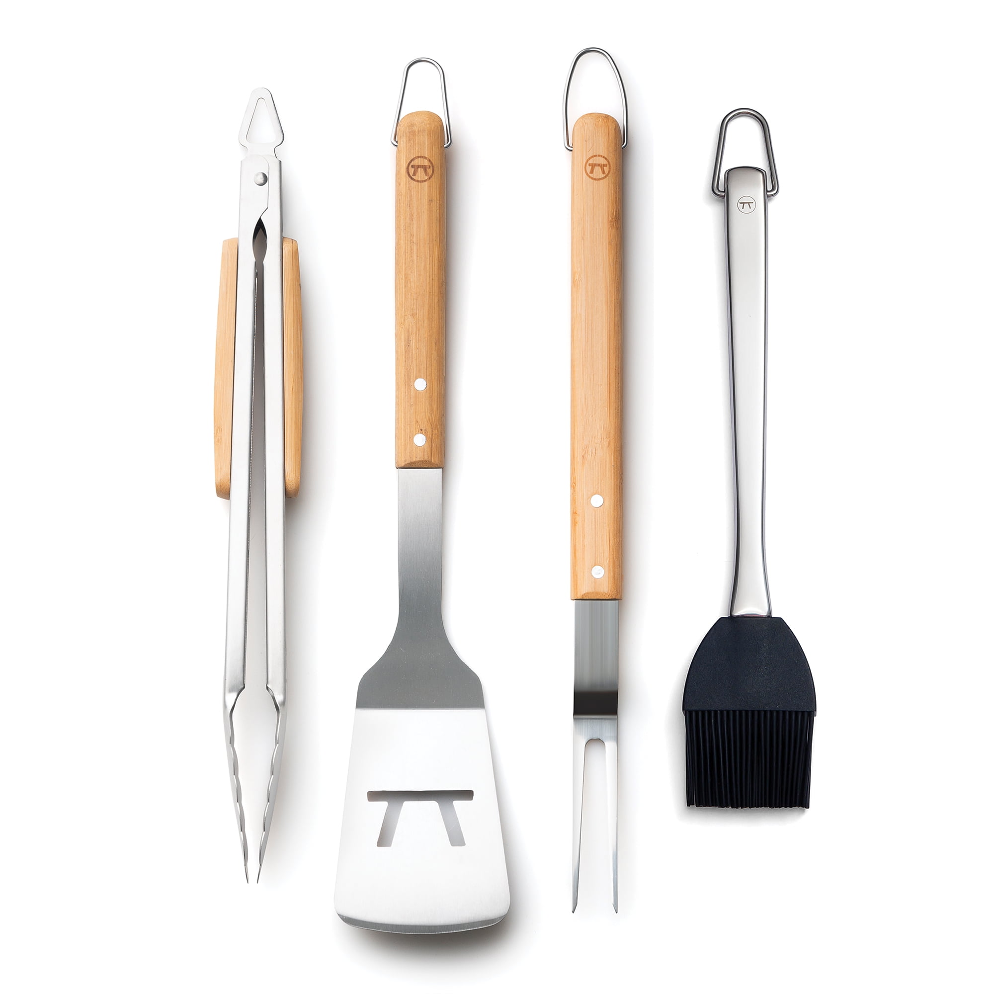 Stainless Steel and Bamboo Grill Tool Set, 4-Piece