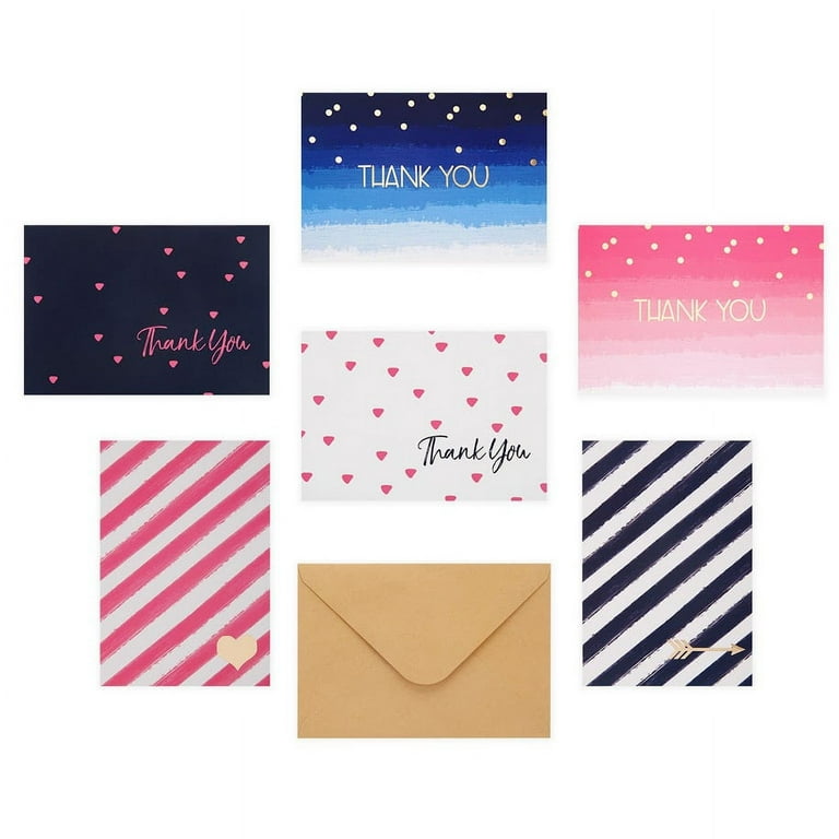 Outshine Blank Note Cards with Envelopes in Cute Storage Box - Set of 36  (Stripes & Dots), 3.5 x 5 Bulk Blank Cards with Envelopes All Occasion