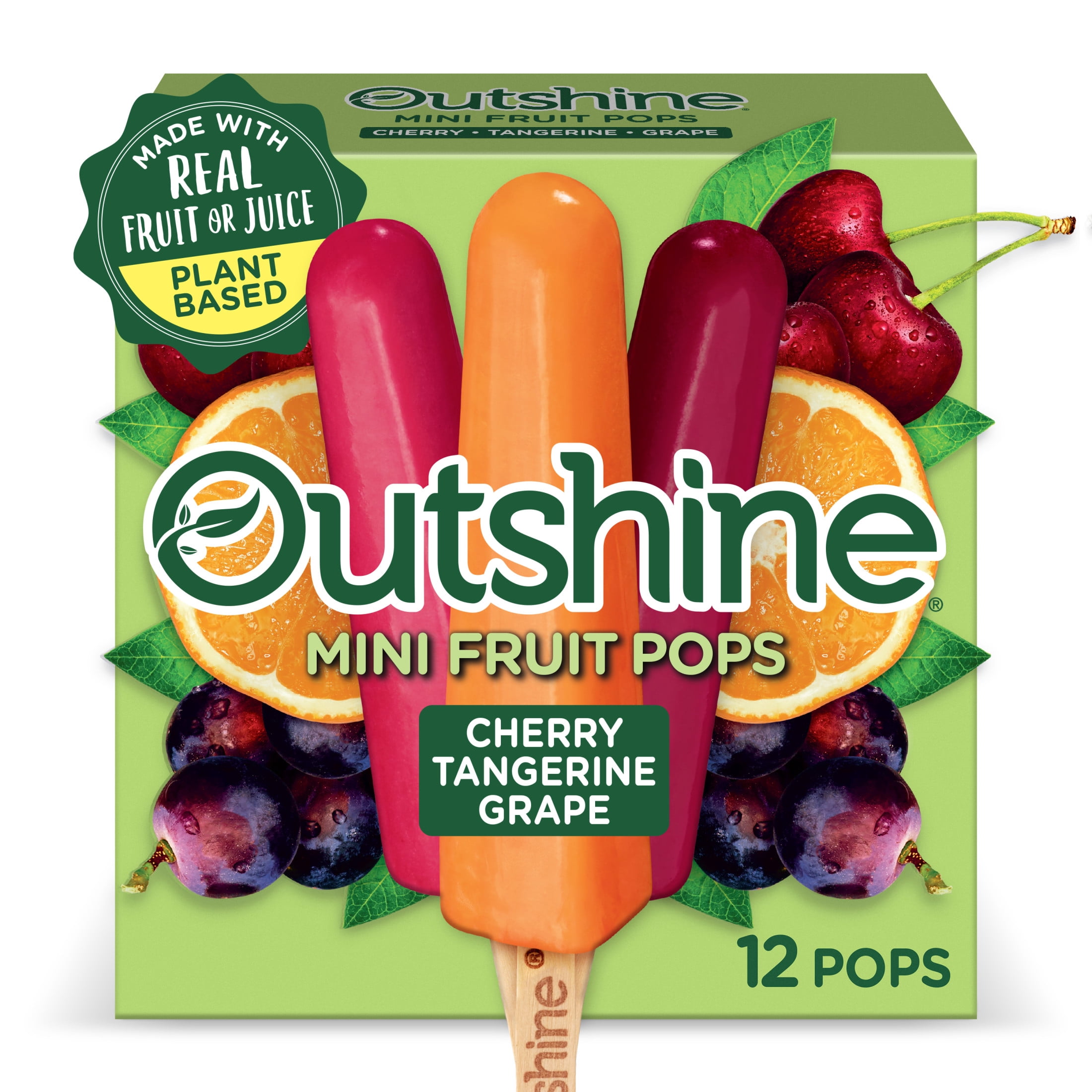 Outshine Cherry, Tangerine, and Grape Frozen Mini Fruit Pops,Variety Pack, Non-GMO, 12 Count