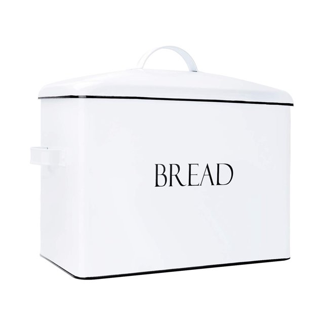 Outshine Farmhouse Bread Box for Kitchen Countertop White Enamel