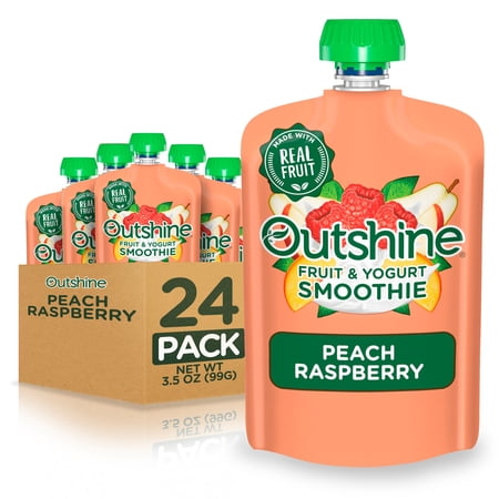 Outshine Fruit and Yogurt On the Go Smoothie Snacks, Peach Raspberry, 3.5 oz Pouches (24 Pack)
