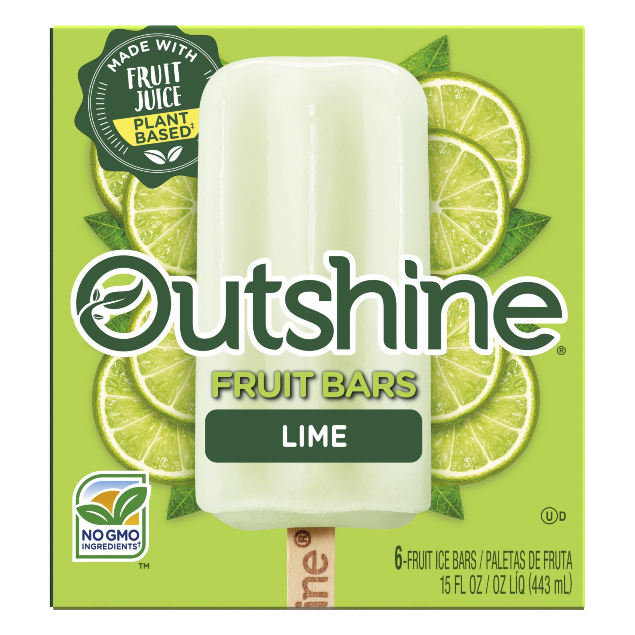 Outshine Lime Frozen Fruit Bars, NonGMO, Gluten Free, Individually Wrapped 2.75 fl oz each, 6