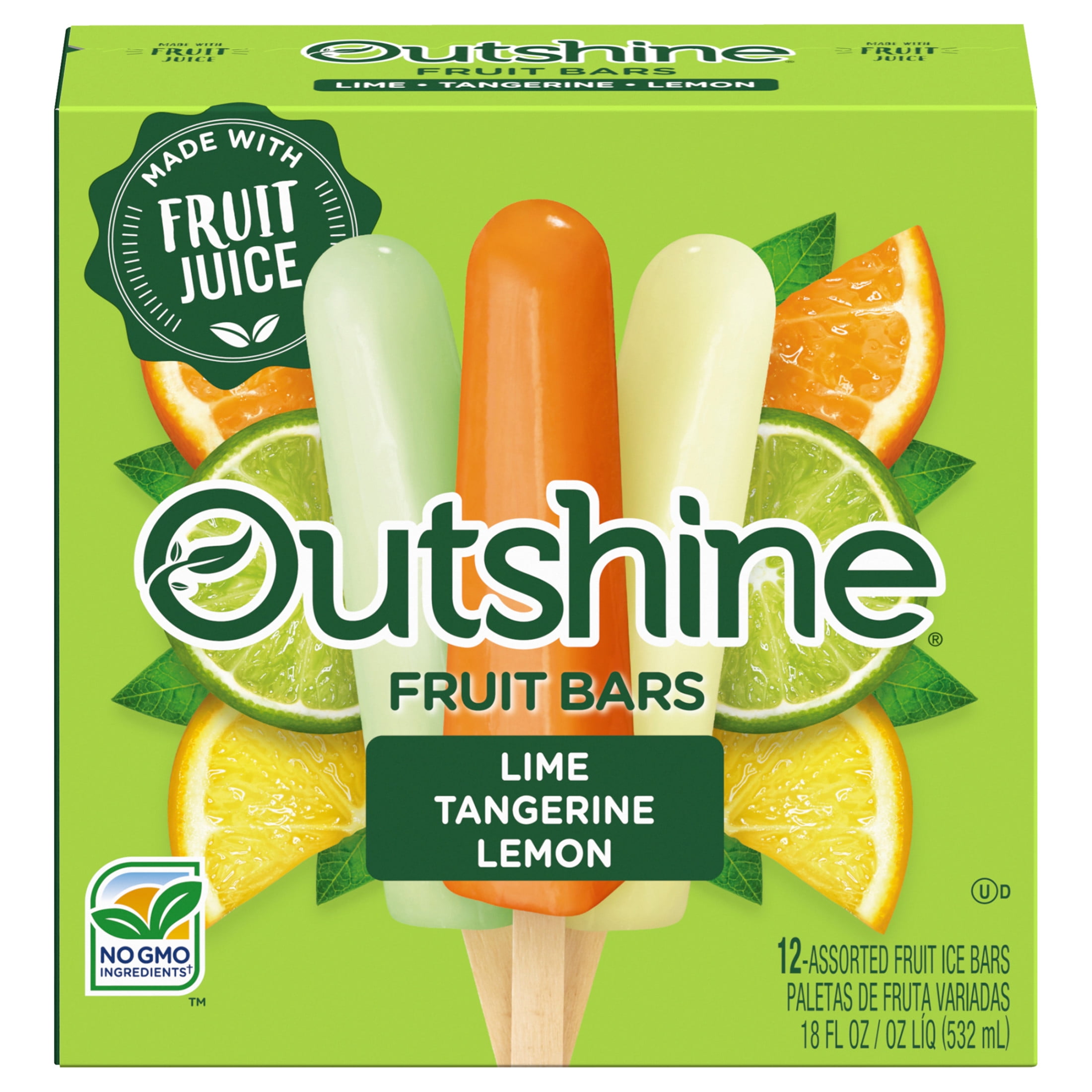 Outshine Lime, Tangerine, and Lemon Frozen Fruit Bars Variety Pack, Non
