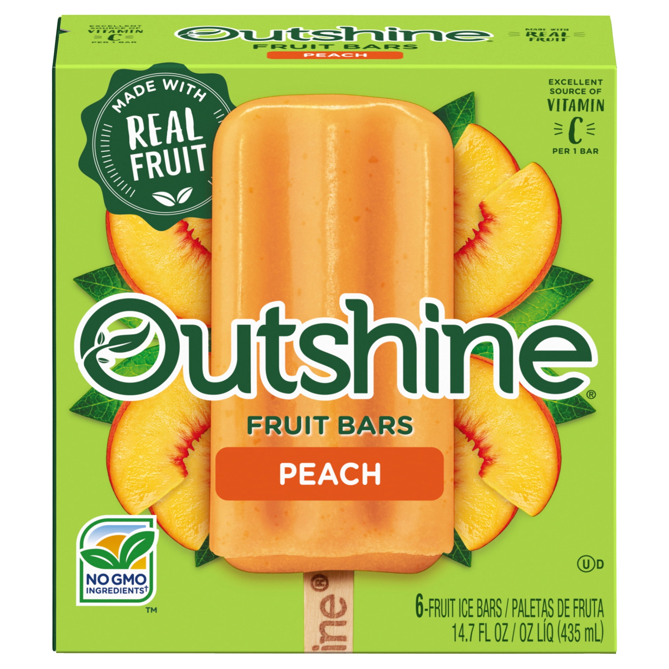 Outshine Peach Frozen Fruit Bars, NonGMO, Gluten Free, Individually