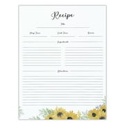 Outshine Premium Recipe Sheets 8.5X11-inch , Sunflower Design (Set of 50) | Recipe Binder Sheets|Recipe Sheets Made of Thick Cardstock | Gift for Mom, Sister, Daughter, Friend