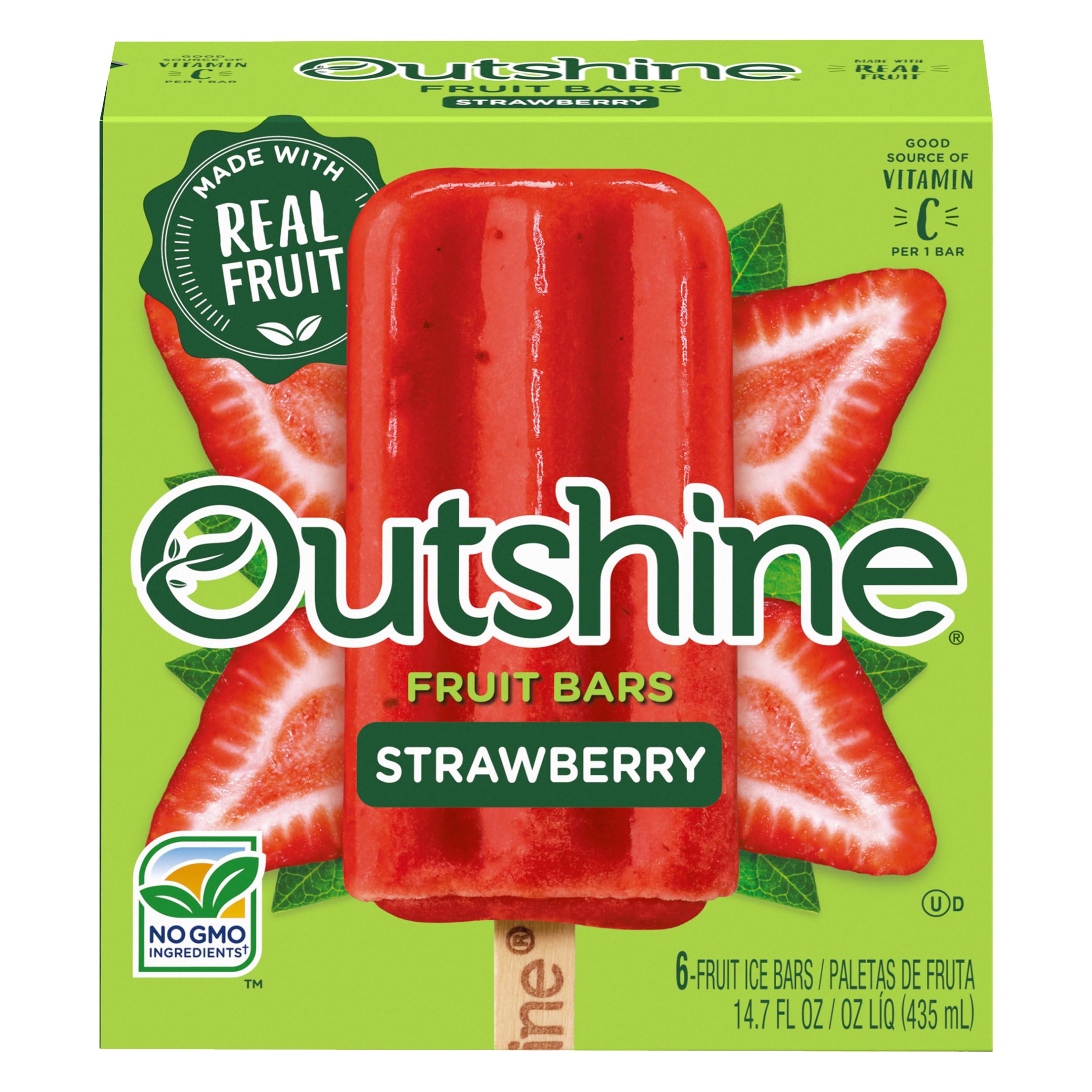 Outshine Strawberry Frozen Fruit Bars, Gluten Free, Individually Wrapped 2.75 fl oz each, 6