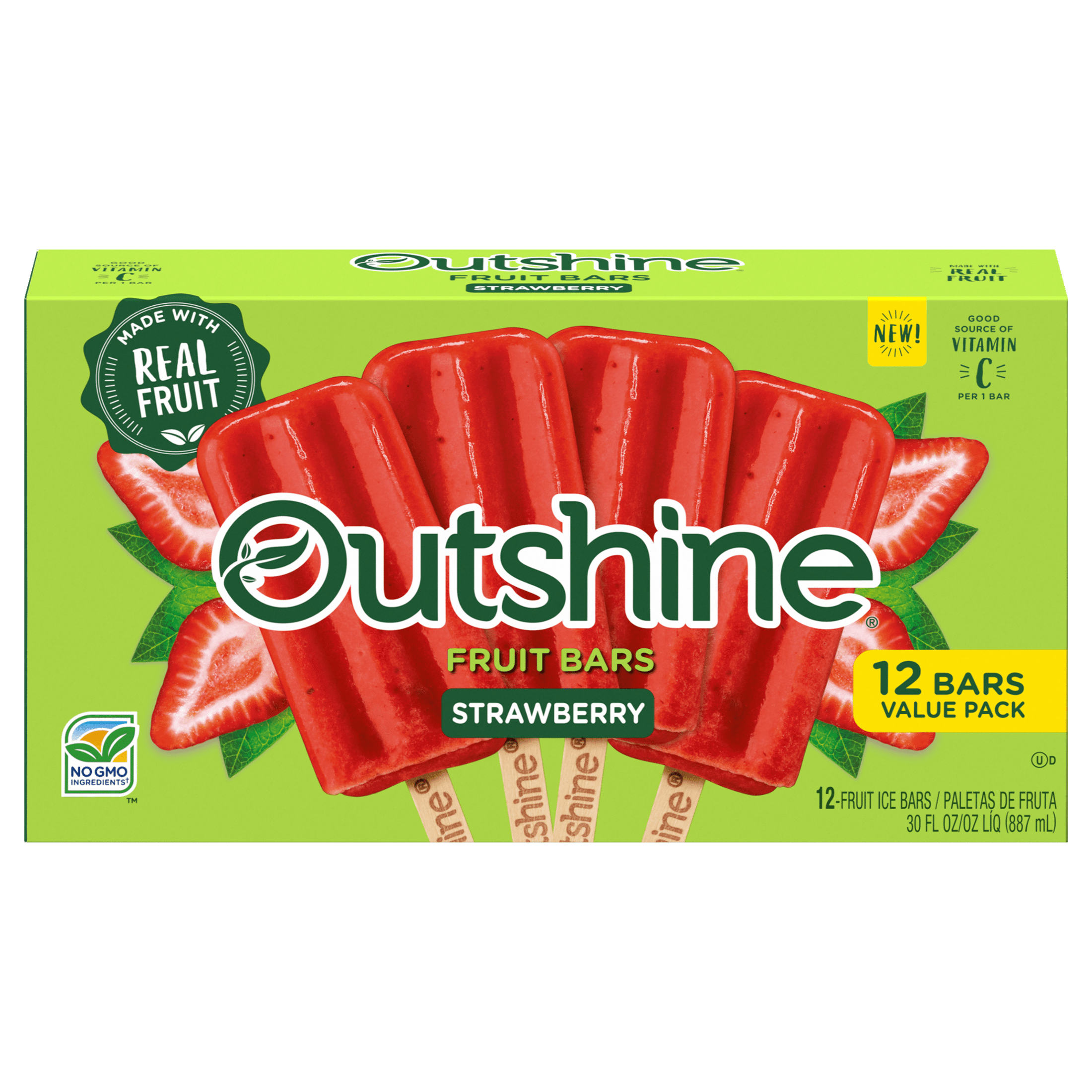 Outshine Strawberry Frozen Fruit Bars Value Pack, Non-GMO, Gluten Free, 12 Ct