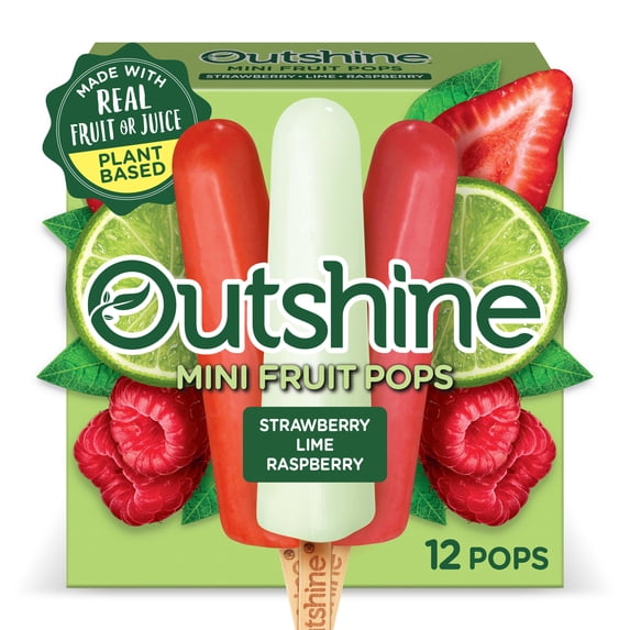 Outshine Strawberry, Lime, and Raspberry Frozen Mini Fruit Pops Variety Pack, Non-GMO, 12 Count