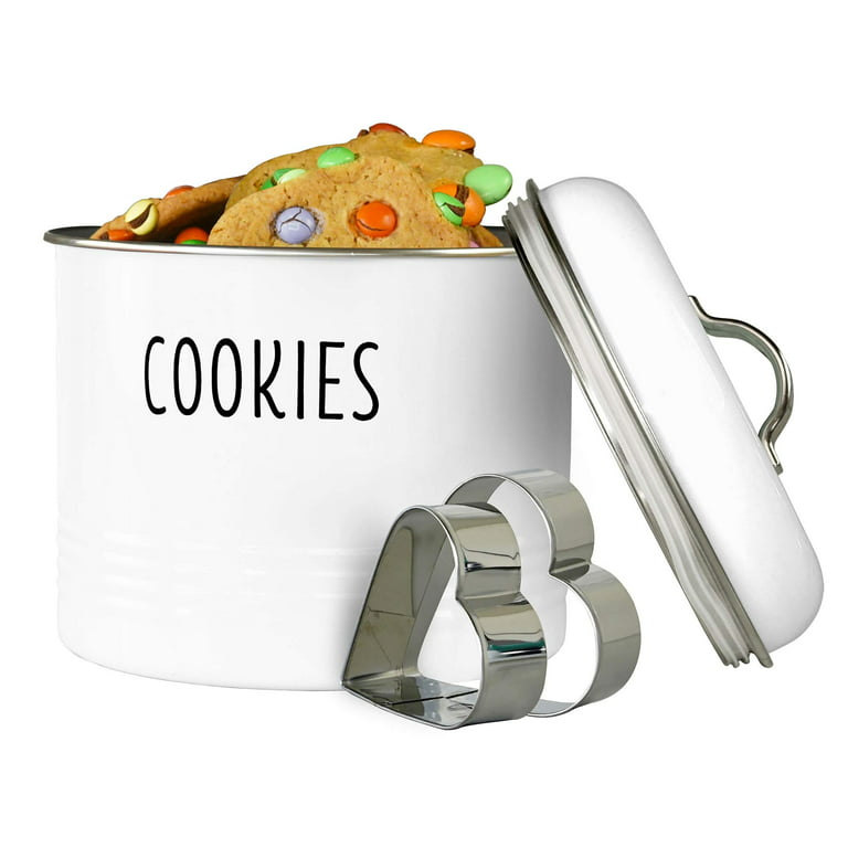 Outshine Vintage Metal Farmhouse Cookie Jar & Cookie Cutters with Air-Tight Lid White
