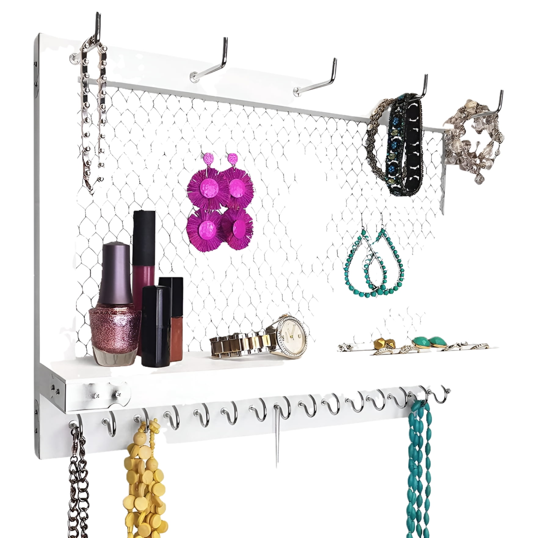 Outshine Wall Jewelry Organizer | White Jewelry Organizer Hanging on Wall | Jewelry Organizer Wall Hanging for Vintage Room Decor | Western Jewelry Wall Mount Organizer | Wall Mounted Jewelry Hanger